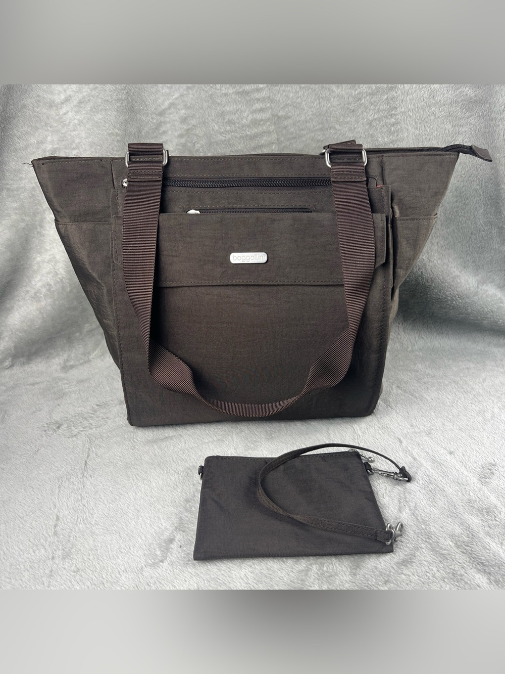 BAGGALLINI EVERYDAY VILLAGE TOTE SHOULDER BAG ~ Brown w/ Orange lining
